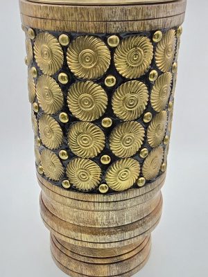 Wooden Incense Burner Decorated with Brass